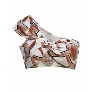 Anthropologie‎ Promesa Top M One Shoulder Bow Neutral Abstract Resort Festival